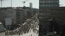 Aerial View Time Lapse of Anti Corona Demonstration in Berlin